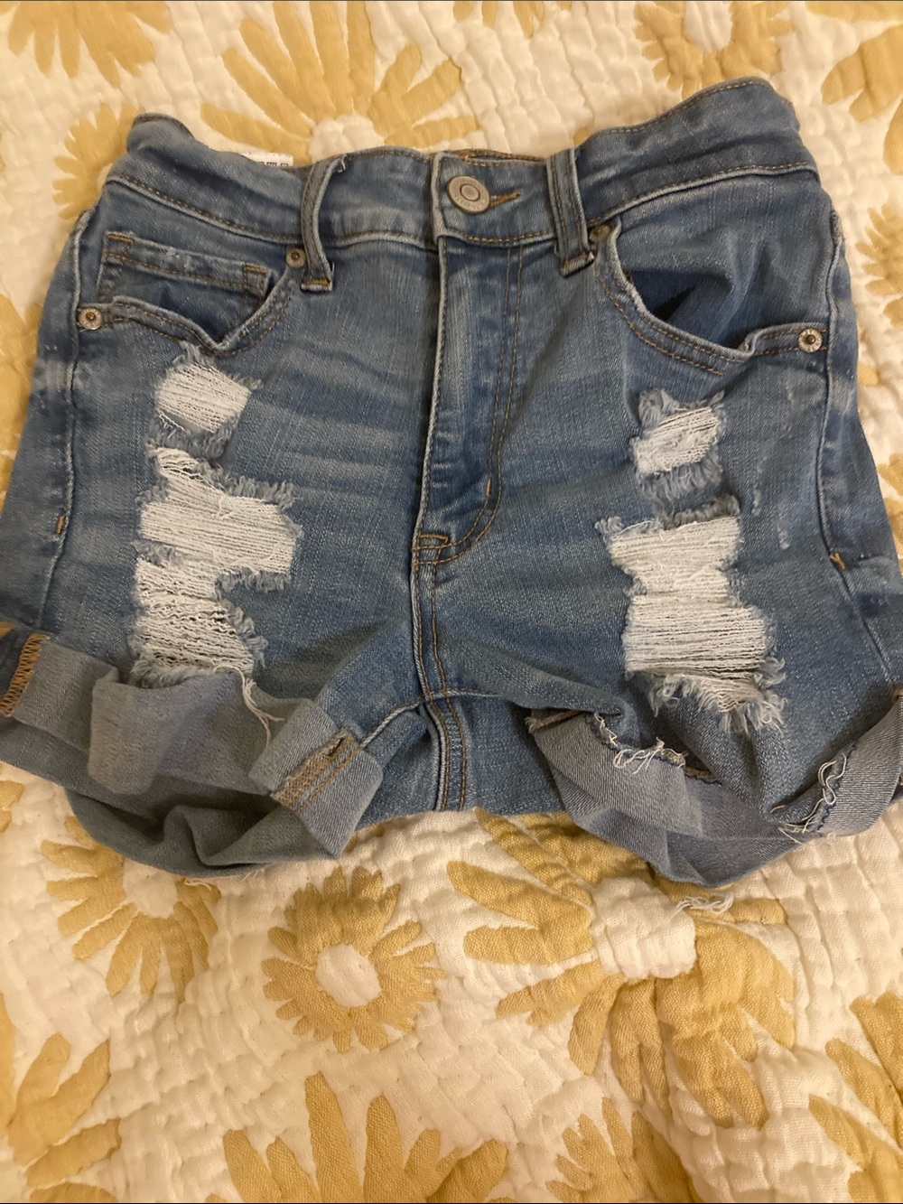 Aeropostale Light Blue Distressed Rolled-Hem Jean Shorts